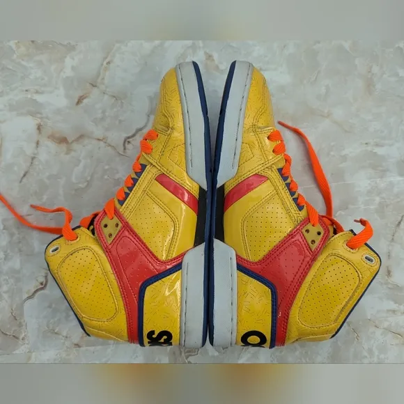 Osiris Woman's Neon Yellow Orange Blue High-Top Skate Shoes NYC Size 10