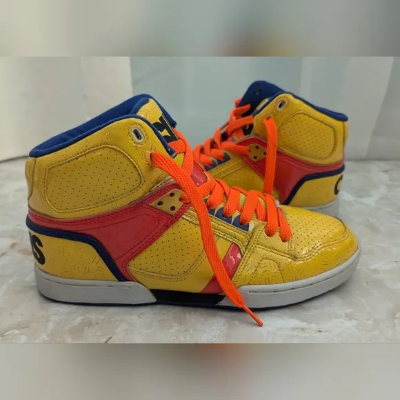 Osiris Woman's Neon Yellow Orange Blue High-Top Skate Shoes NYC Size 10