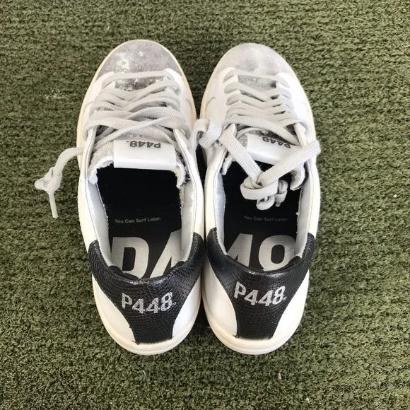 P448 Jack White Leather Low Top Womens 37 Sz 6.5-7 Shoes Lace Up Casual Sneaker