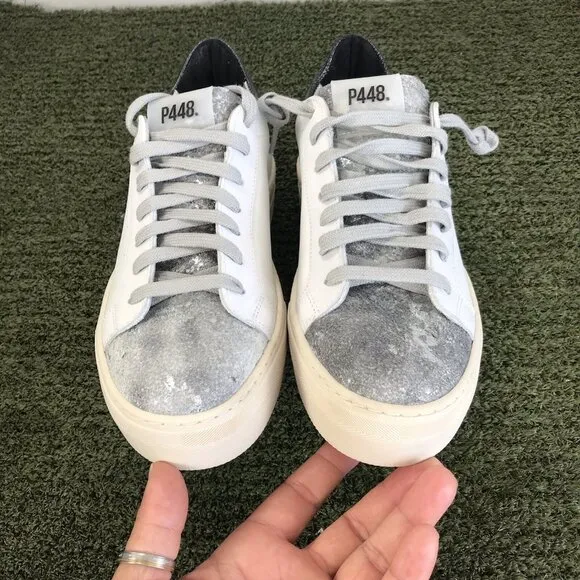 P448 Jack White Leather Low Top Womens 37 Sz 6.5-7 Shoes Lace Up Casual Sneaker