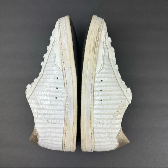 P448 Sneakers 38 White Lace Up Striped Womens Comfort Shoes US 7.5-8