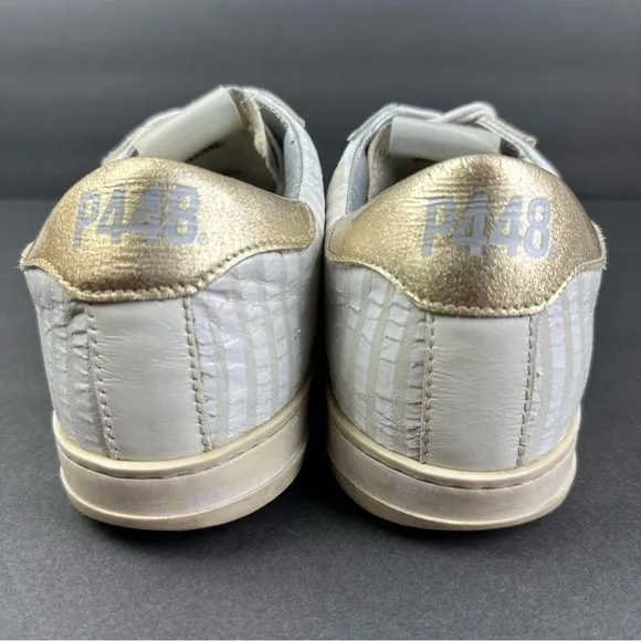 P448 Sneakers 38 White Lace Up Striped Womens Comfort Shoes US 7.5-8