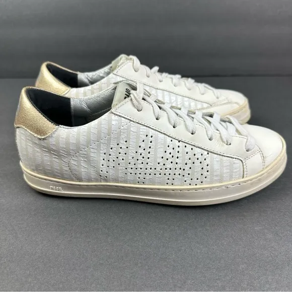P448 Sneakers 38 White Lace Up Striped Womens Comfort Shoes US 7.5-8