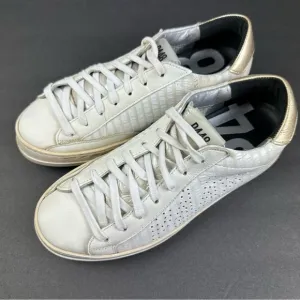 P448 Sneakers 38 White Lace Up Striped Womens Comfort Shoes US 7.5-8