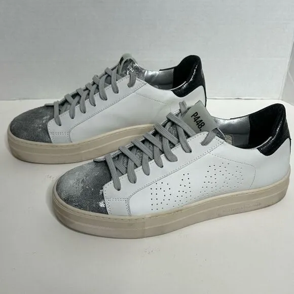P448 White Gray Perforated Skate Tennis Shoes size 41