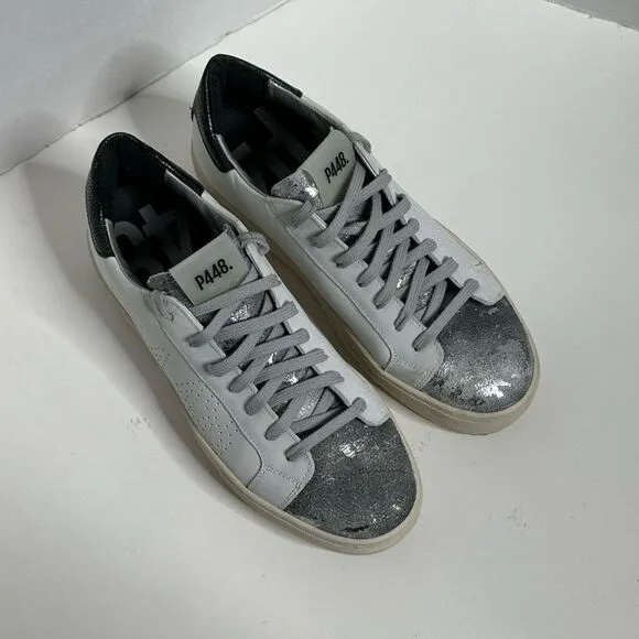 P448 White Gray Perforated Skate Tennis Shoes size 41