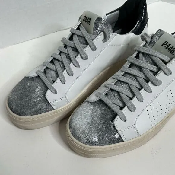 P448 White Gray Perforated Skate Tennis Shoes size 41