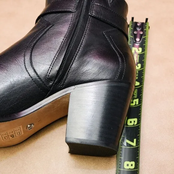 Paige Women Evelyn Black Leather Moto Buckle Zip Ankle Boots sz 9
