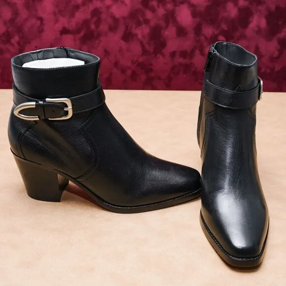 Paige Women Evelyn Black Leather Moto Buckle Zip Ankle Boots sz 9