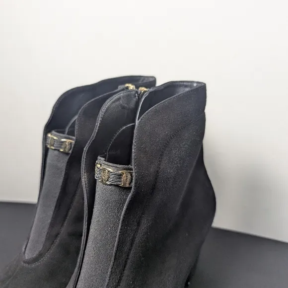 Paoletti Boots Black Suede Gold Chunky Heel Sz 43
