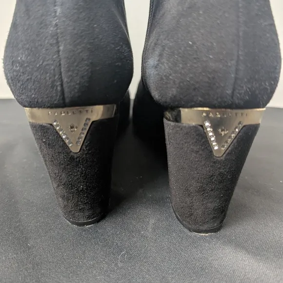 Paoletti Boots Black Suede Gold Chunky Heel Sz 43