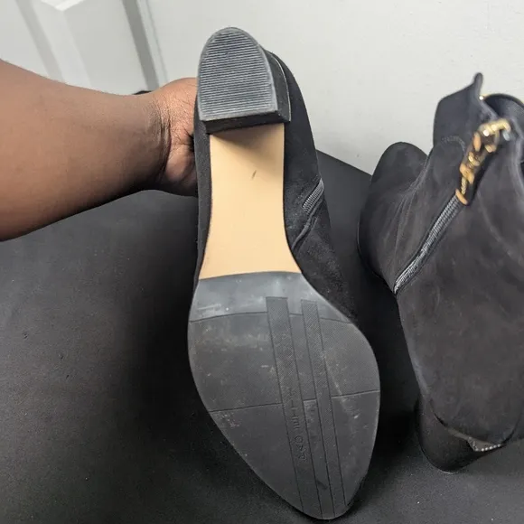 Paoletti Boots Black Suede Gold Chunky Heel Sz 43
