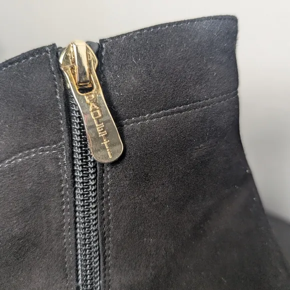 Paoletti Boots Black Suede Gold Chunky Heel Sz 43