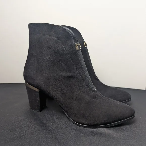 Paoletti Boots Black Suede Gold Chunky Heel Sz 43