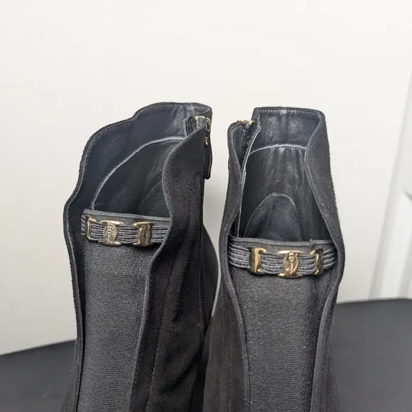 Paoletti Boots Black Suede Gold Chunky Heel Sz 43