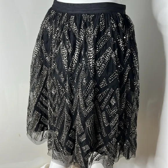 Parker Sz 6 Black Beaded Mesh Tulle Full Skirt