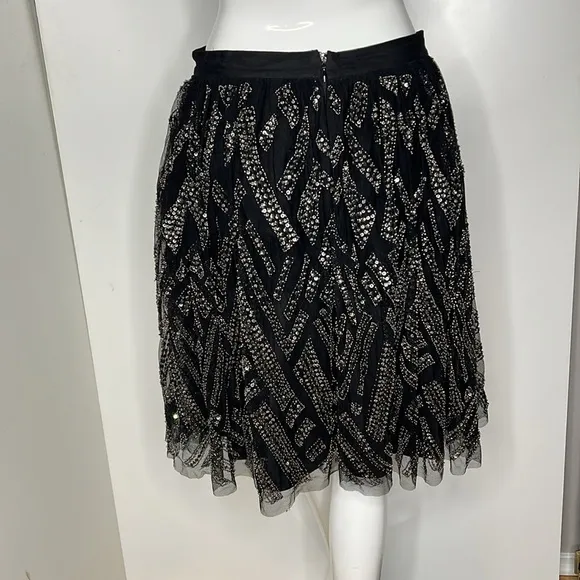 Parker Sz 6 Black Beaded Mesh Tulle Full Skirt