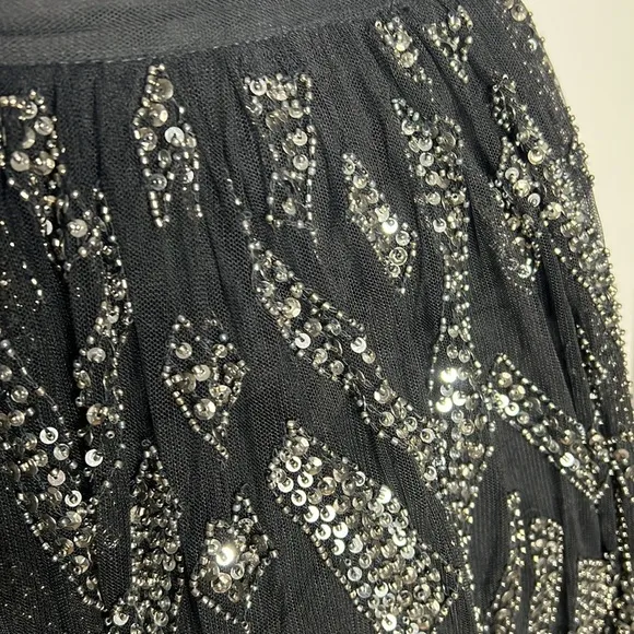 Parker Sz 6 Black Beaded Mesh Tulle Full Skirt