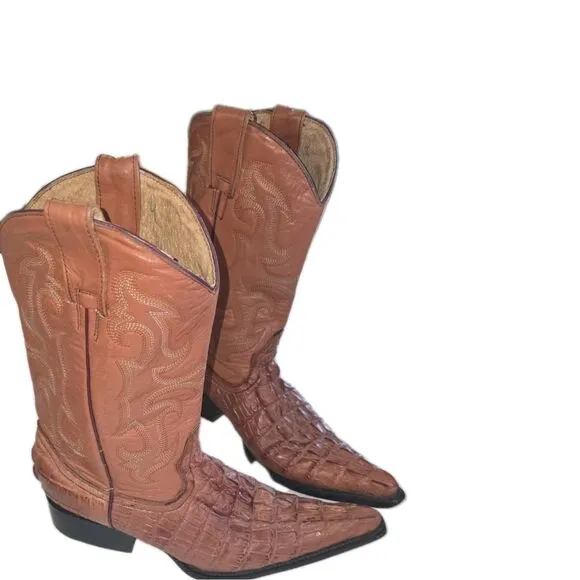 Pastizal Brown crocodile Leather Boots Mexico Mens Sz 6.5 women's 8.5 eur 39