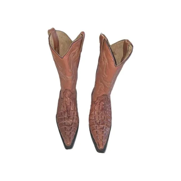 Pastizal Brown crocodile Leather Boots Mexico Mens Sz 6.5 women's 8.5 eur 39