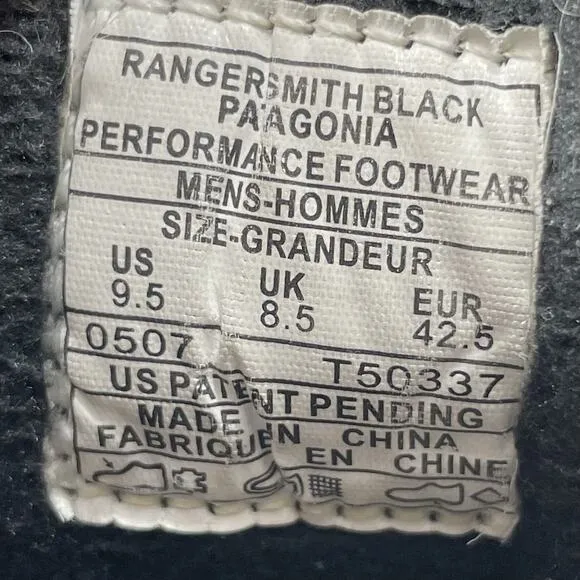 Patagonia Ranger Smith Boots Mid Black Waterproof Polartec Insulated Mens 9.5
