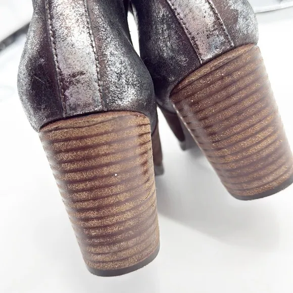 Paul Green Brown Burnished Leather Stacked Heel Rockin Ankle Boots Size 8