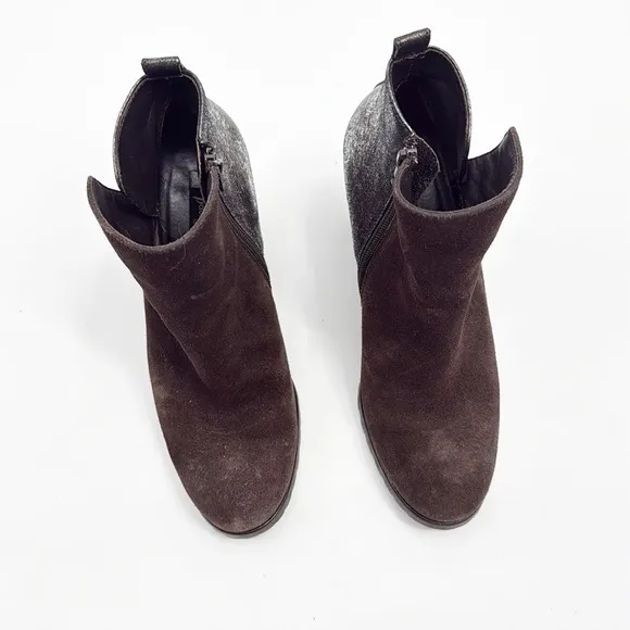 Paul Green Brown Burnished Leather Stacked Heel Rockin Ankle Boots Size 8