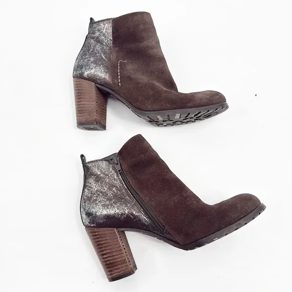 Paul Green Brown Burnished Leather Stacked Heel Rockin Ankle Boots Size 8