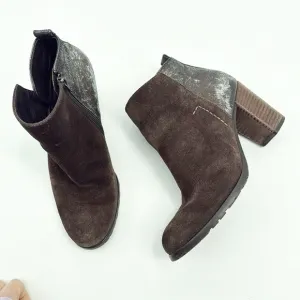 Paul Green Brown Burnished Leather Stacked Heel Rockin Ankle Boots Size 8