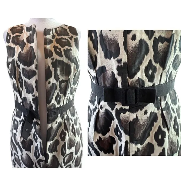 PAULE KA 40 US 6 Animal Print Belted Lined Dress Vintage Designer Leopard print