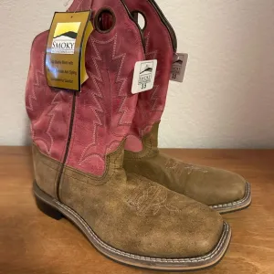 Pink and Brown Western Boots with Square Toe