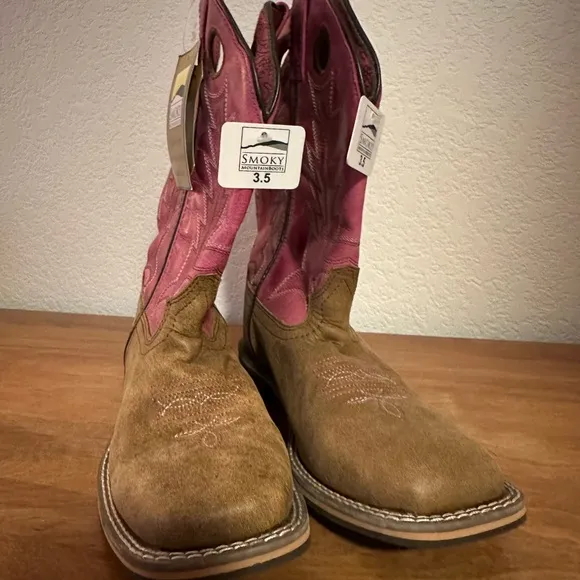 Pink and Brown Western Boots with Square Toe