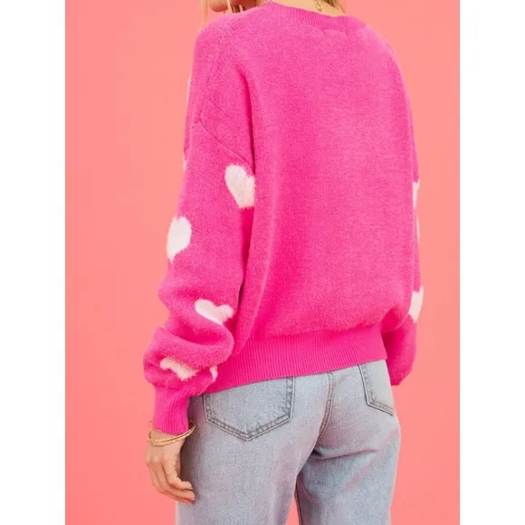 Pink Heart Drop Shoulder Sweater