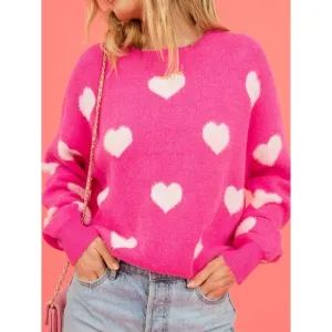 Pink Heart Drop Shoulder Sweater