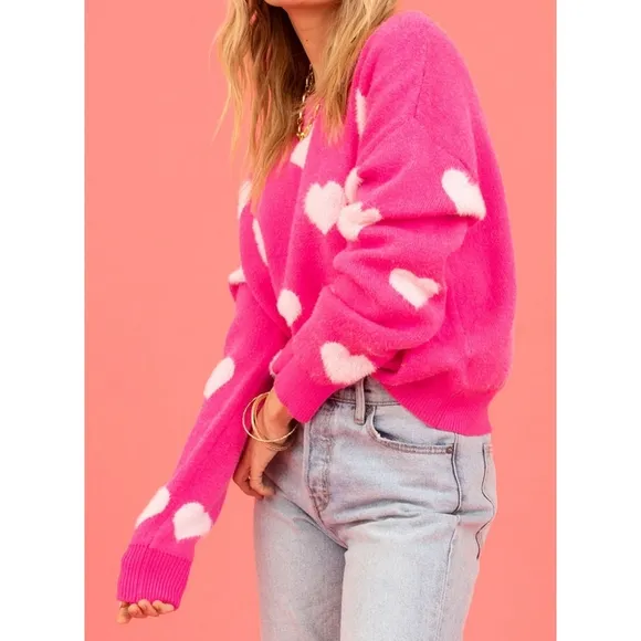 Pink Heart Drop Shoulder Sweater