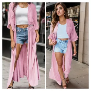 Pink Lace Open Front Cardigan
