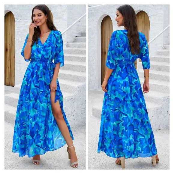 Pink Printed Half Slit Dress