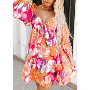 Pink Floral Tiered Mini Dress