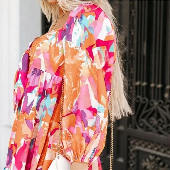 Pink Floral Tiered Mini Dress