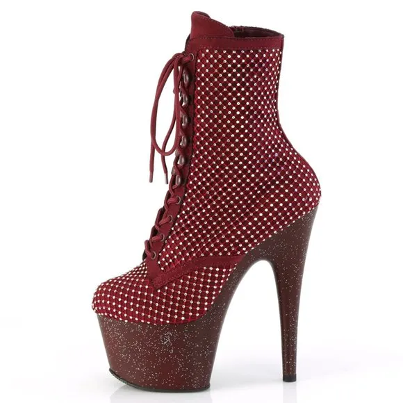 Platform High Heel Rhinestone Suede Lace Up Ankle Boots