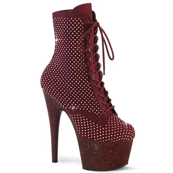 Platform High Heel Rhinestone Suede Lace Up Ankle Boots