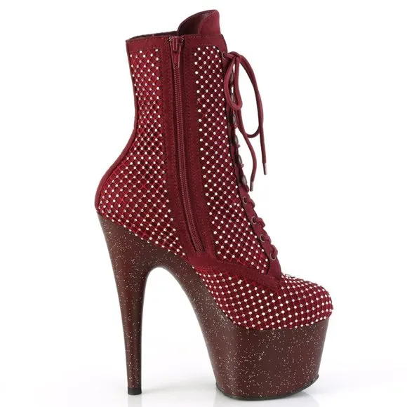 Platform High Heel Rhinestone Suede Lace Up Ankle Boots