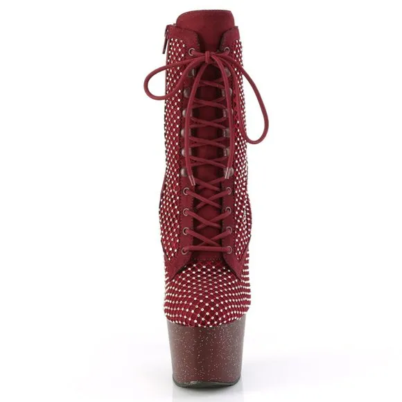 Platform High Heel Rhinestone Suede Lace Up Ankle Boots