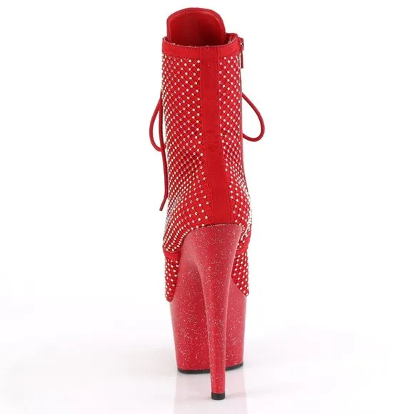 Platform High Heel Suede Rhinestone Lace Up Ankle Boots