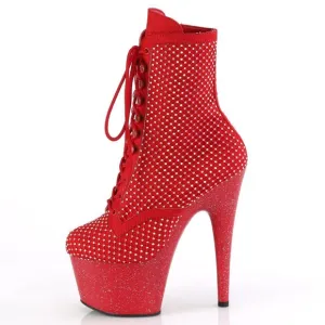 Platform High Heel Suede Rhinestone Lace Up Ankle Boots