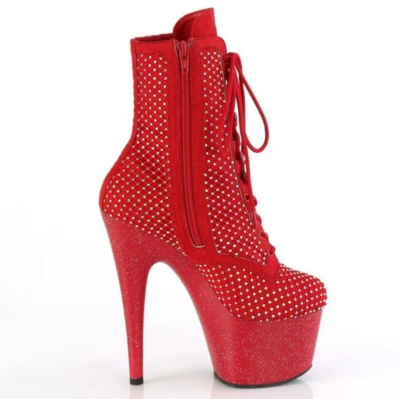 Platform High Heel Suede Rhinestone Lace Up Ankle Boots
