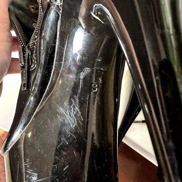 Pleaser Delight 1016 Black Patent Platform Boots – Size 8 Lace-Up Stiletto Heels
