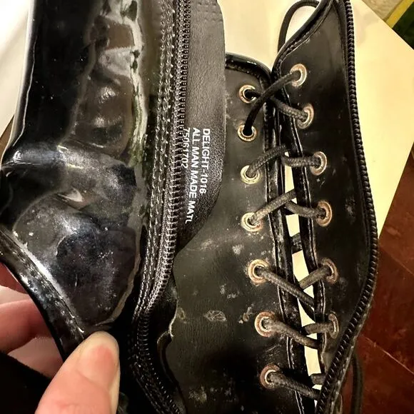 Pleaser Delight 1016 Black Patent Platform Boots – Size 8 Lace-Up Stiletto Heels