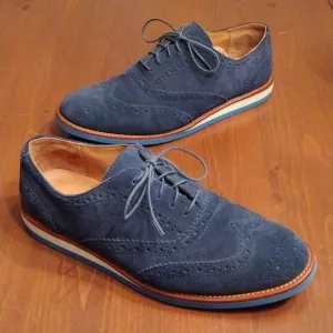 Polo Ralph Lauren &quot;Johnsly' Blue Suede Brogue Wingtip Oxfords, Size 9.5 D