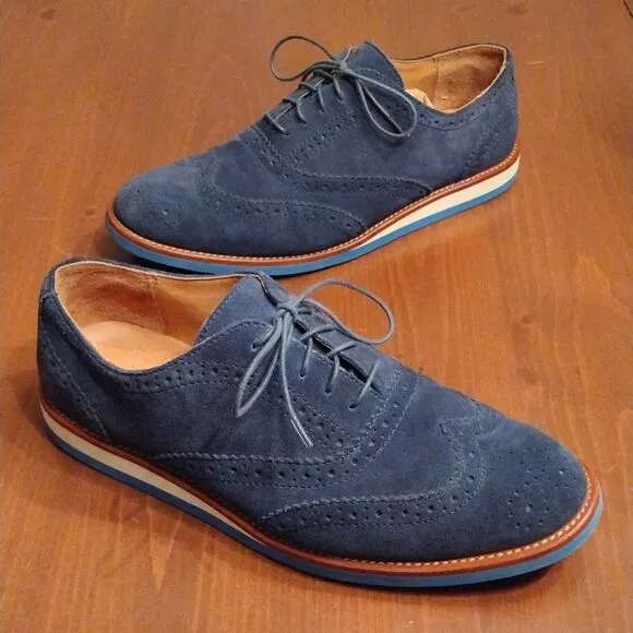 Polo Ralph Lauren &quot;Johnsly' Blue Suede Brogue Wingtip Oxfords, Size 9.5 D